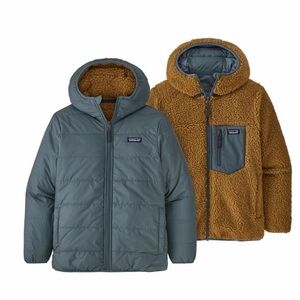 Patagonia Dual-Sided Hooded Jacket in Teal and Mustard. Excellent condition.